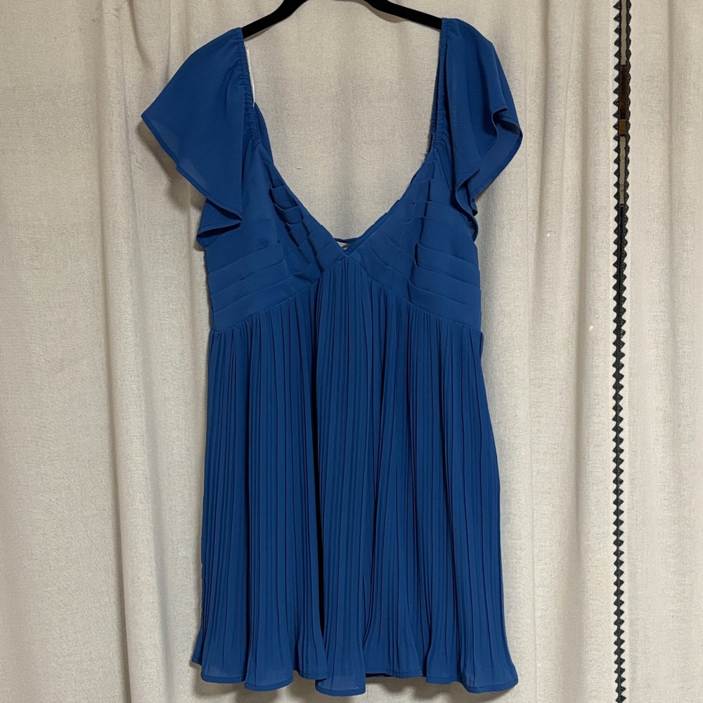 Lulu's Sapphire Blue Flutter Sleeve Mini Dress